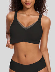 Wireless V-Neck Mesh Seamless Push-Up Bra