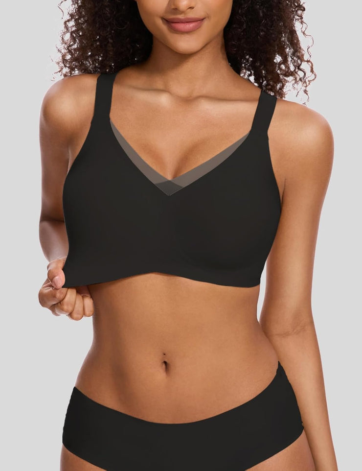 Wireless V-Neck Mesh Seamless Push-Up Bra